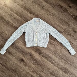 Faherty Light Blue Cable Knit Cropped Cardigan